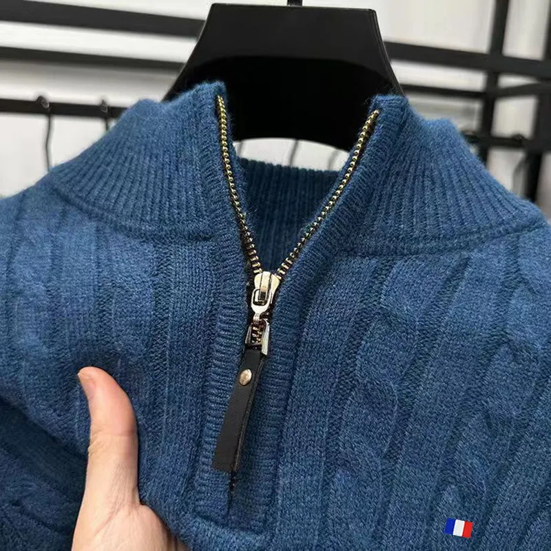 

Men's Cashmere Blend Large Size Sweaters Autumn Winter Half High Neck Zipper Casual Knit Pullovers Men Long Sleeve Warm Jumper