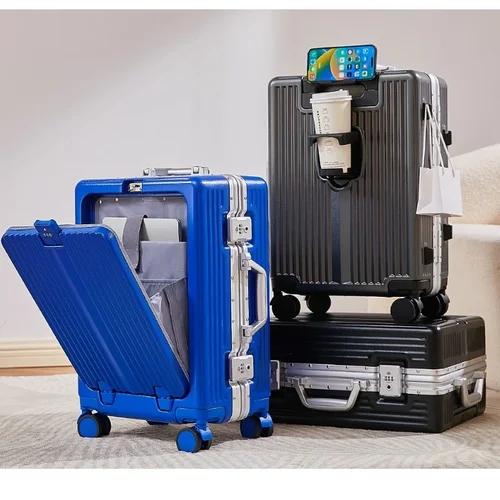 알루미늄 합금 프레임 트롤리 케이스, 전면 오픈 포켓, 롤링 수하물 탑승 캐빈, 20 인치, 24 인치 