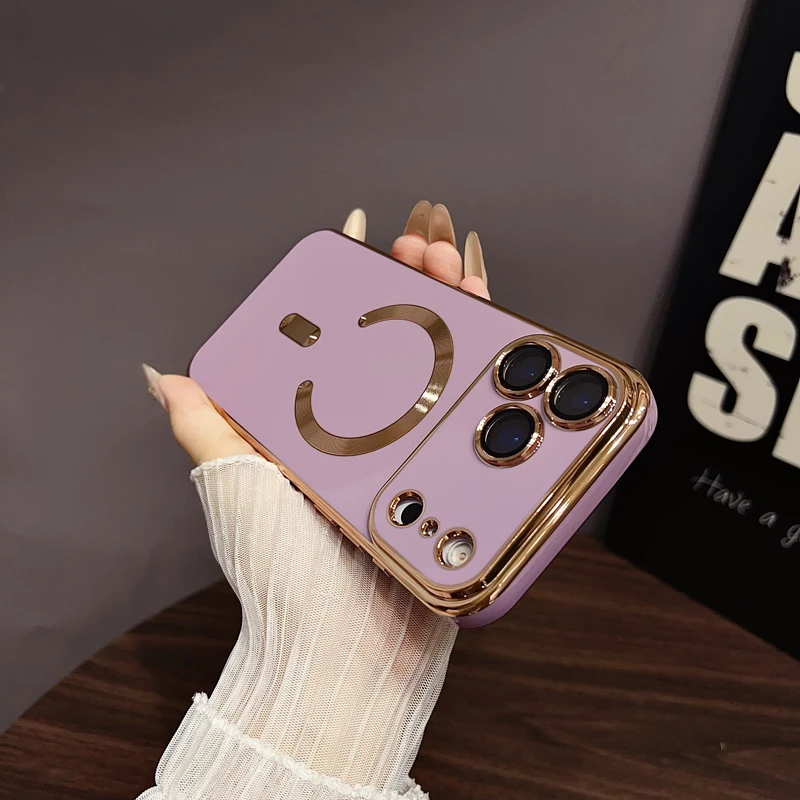 

10PCS 6D Gold Plated Magnetic charging Case For iPhone 17 air 16 15 14 13 12 11 Pro Max PLus Magsafe TPU Case