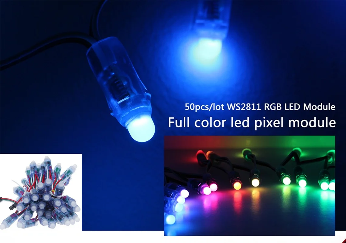 50pcs 5v ws2811 2811 ic rgb full color pixels endereçável 12mm digital levou módulo de luz à prova d' água ponto chrismas string