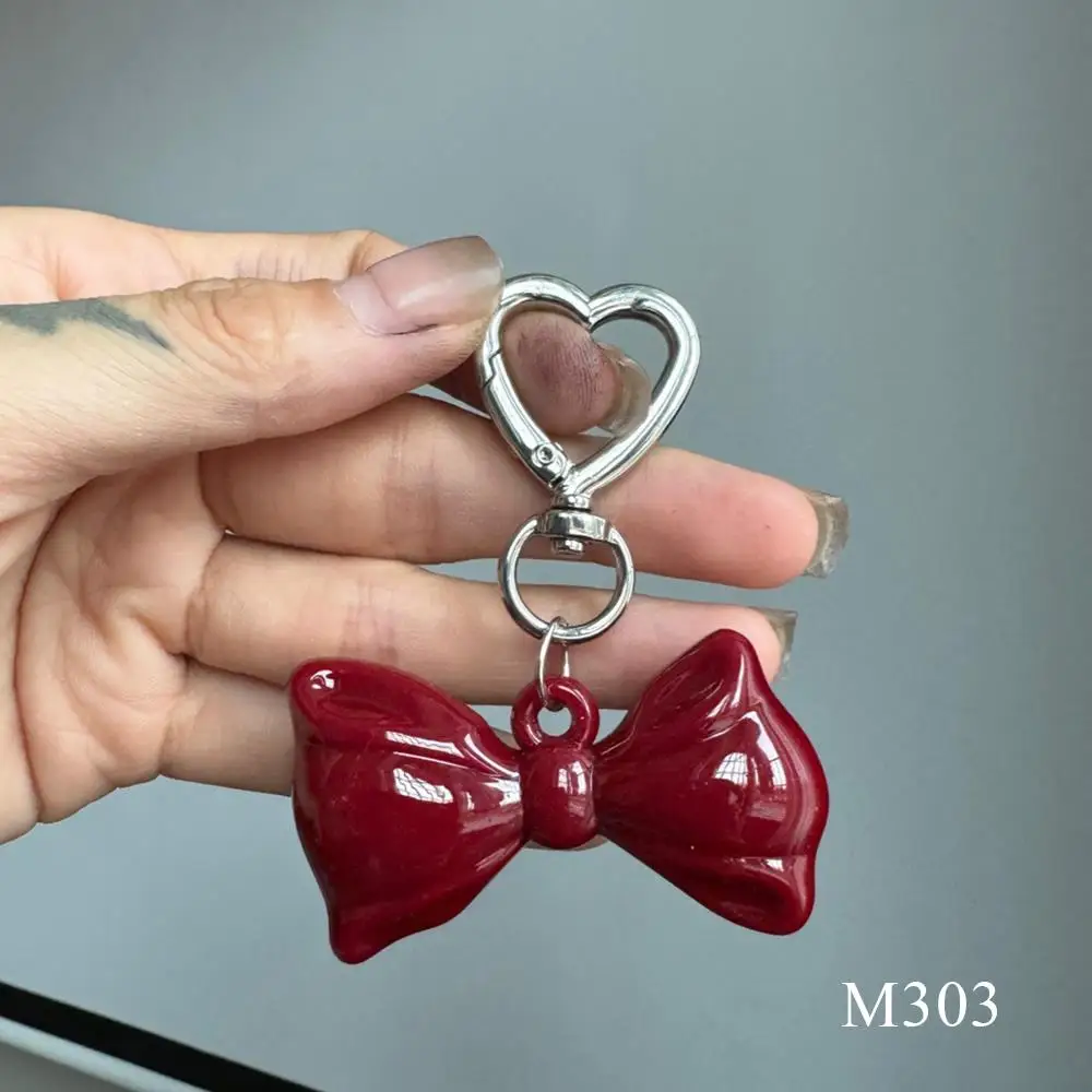 New Retro Red Bowknot Heart-shaped Pendant Key Chains Y2k Acrylic Bow Keychain Bag Decoration Mobile Phone Straps Free Shippping