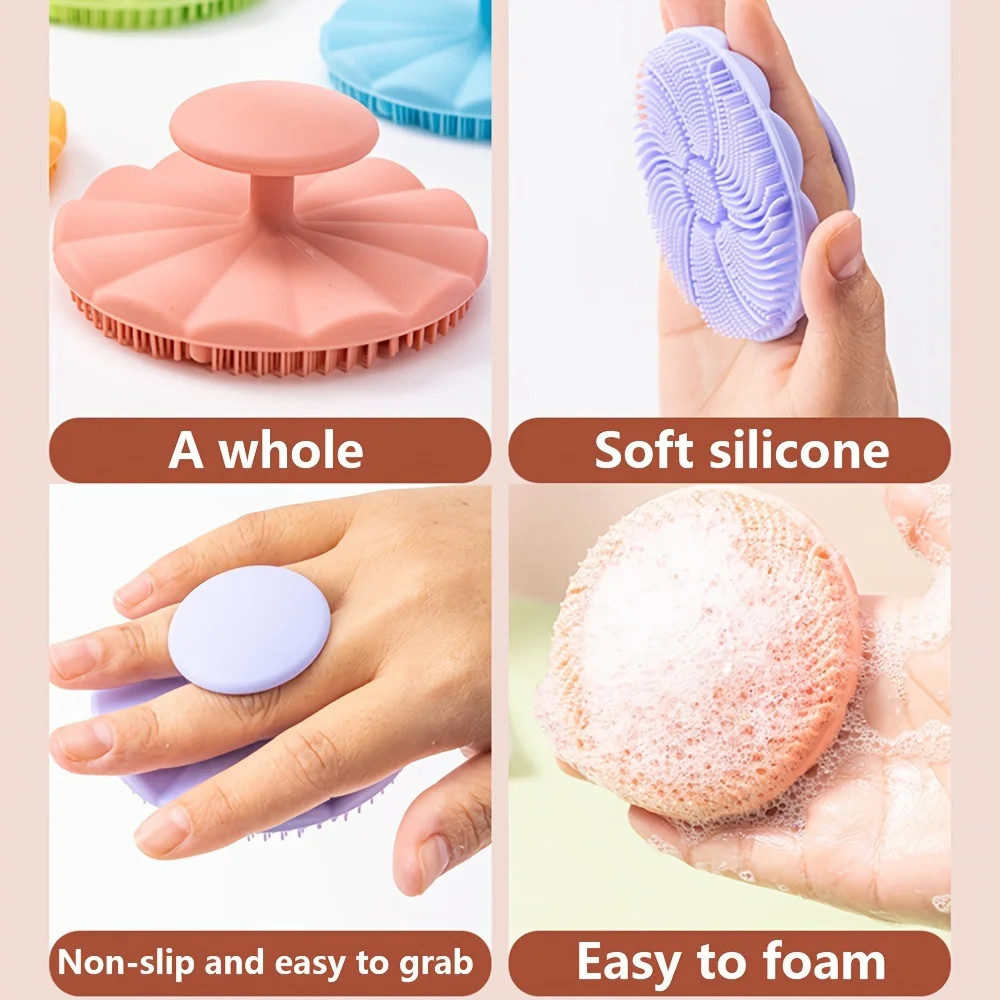 Set di spazzole per il viso in silicone da 3 pezzi: spazzole per il viso a fiori in silicone morbido per una pulizia profonda, esfoliazione, rimozione di punti neri e A