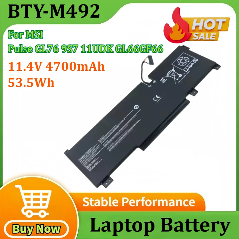 

11.4V 4700mAh 53.5Wh BTY-M492 Laptop Battery for MSI Bravo C7VF Stealth A13VF-021UK for Sword 15 A13V A11UE A11UG GL76 9S7 11UDK