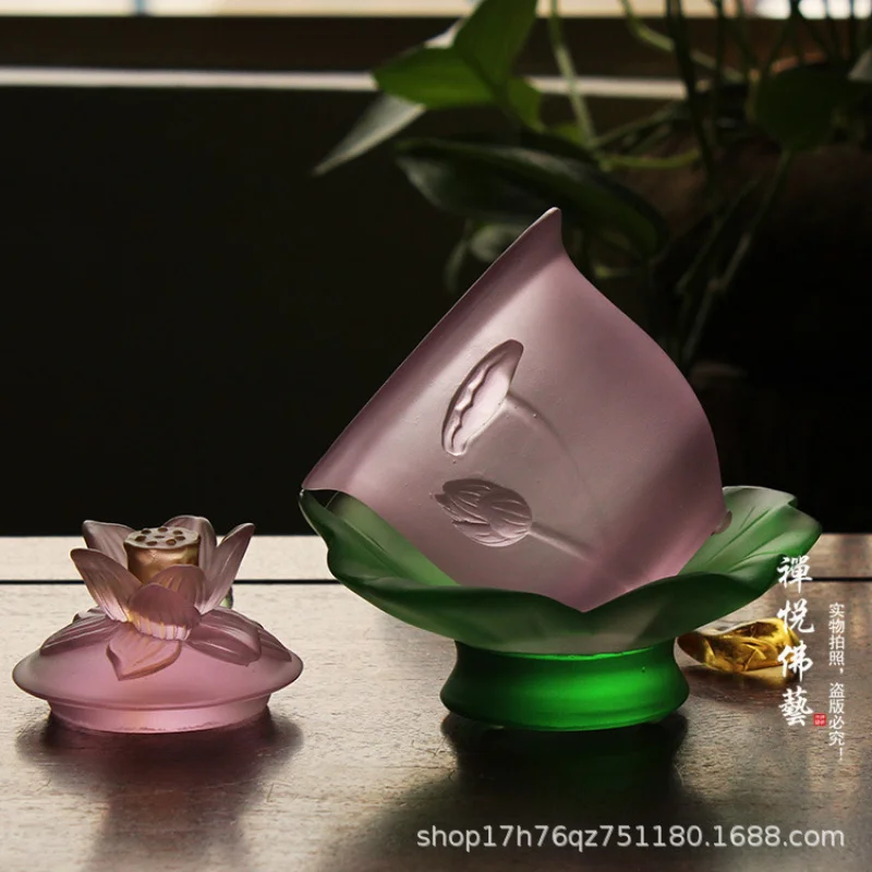 Traditional Glazed Relief - Leaf Lotus Holy Water Gold-Plated Offering Buddha Worship Cup Buddhist Hall