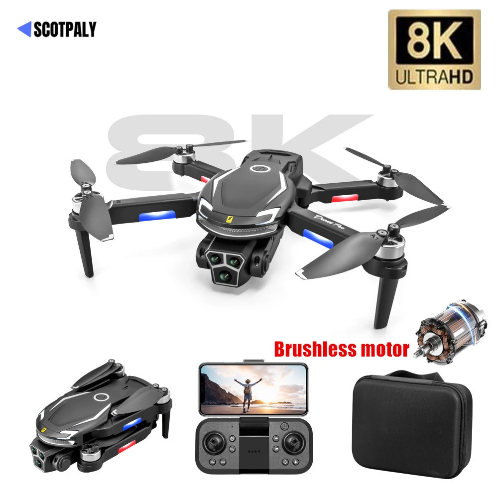 

New V888 Brushless Drone 8K Professional HD Triple Camera Obstacle Avoidance No GPS Optical Flow Positioning RC Quadcopter Toys