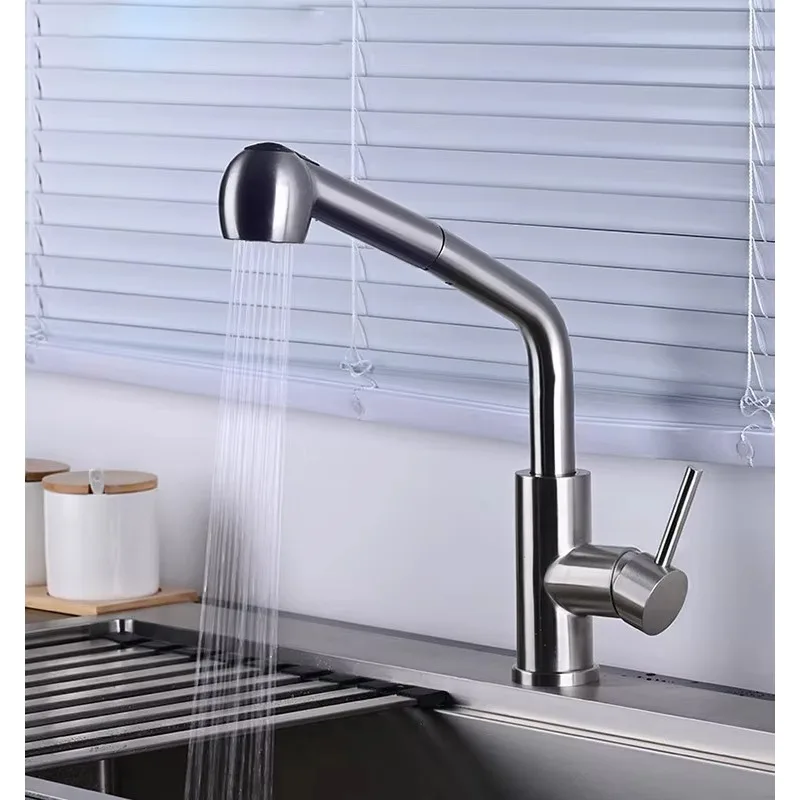 Modern Luxury Single Handle Deck Mounted Kitchen Faucet Stainless Steel Single Hole Taps Ceramic Luxury Kitchen Sink Faucet