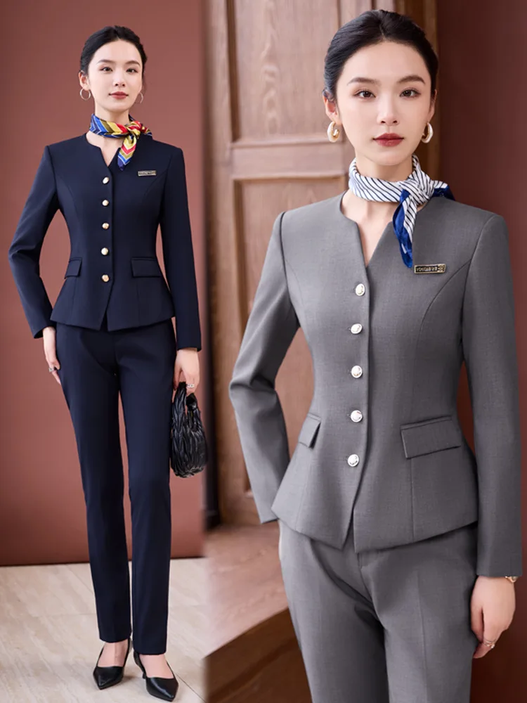 

Professional women's long-sleeve suit, new style, elegant goddess look, suitable for beauticians, hotel receptionists, and real