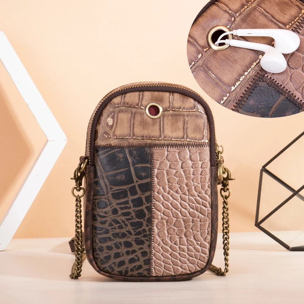 WESTAL Patchwork Design Mini Bag for Women Colorful Women's Shoulder Bag for Phone Small USB Charging Crossbody Bag Leather