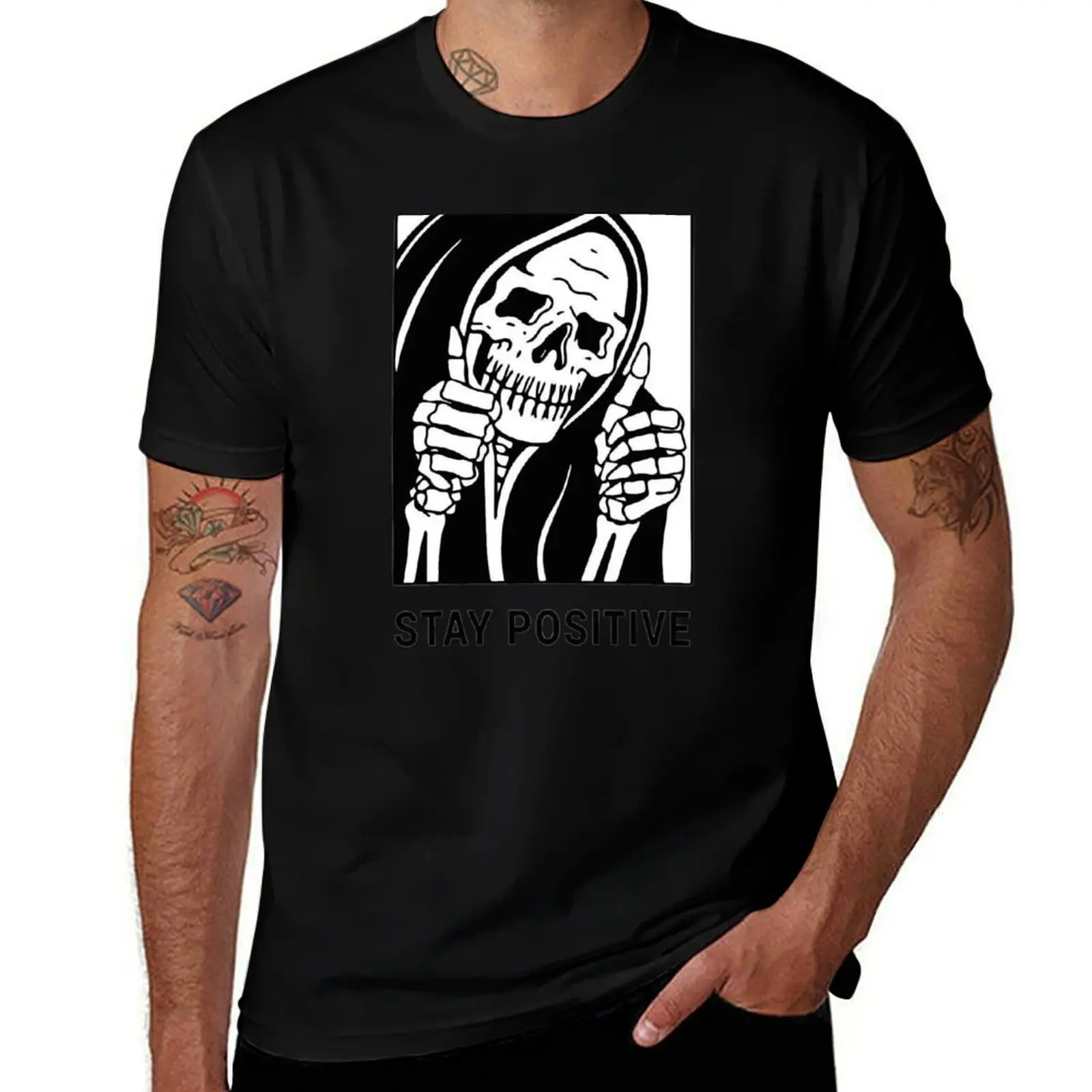 Stay Positive , Reaper , Waterproof, Hydro Flask T-Shirt Basic Short Sleeve for Men T-Shirt