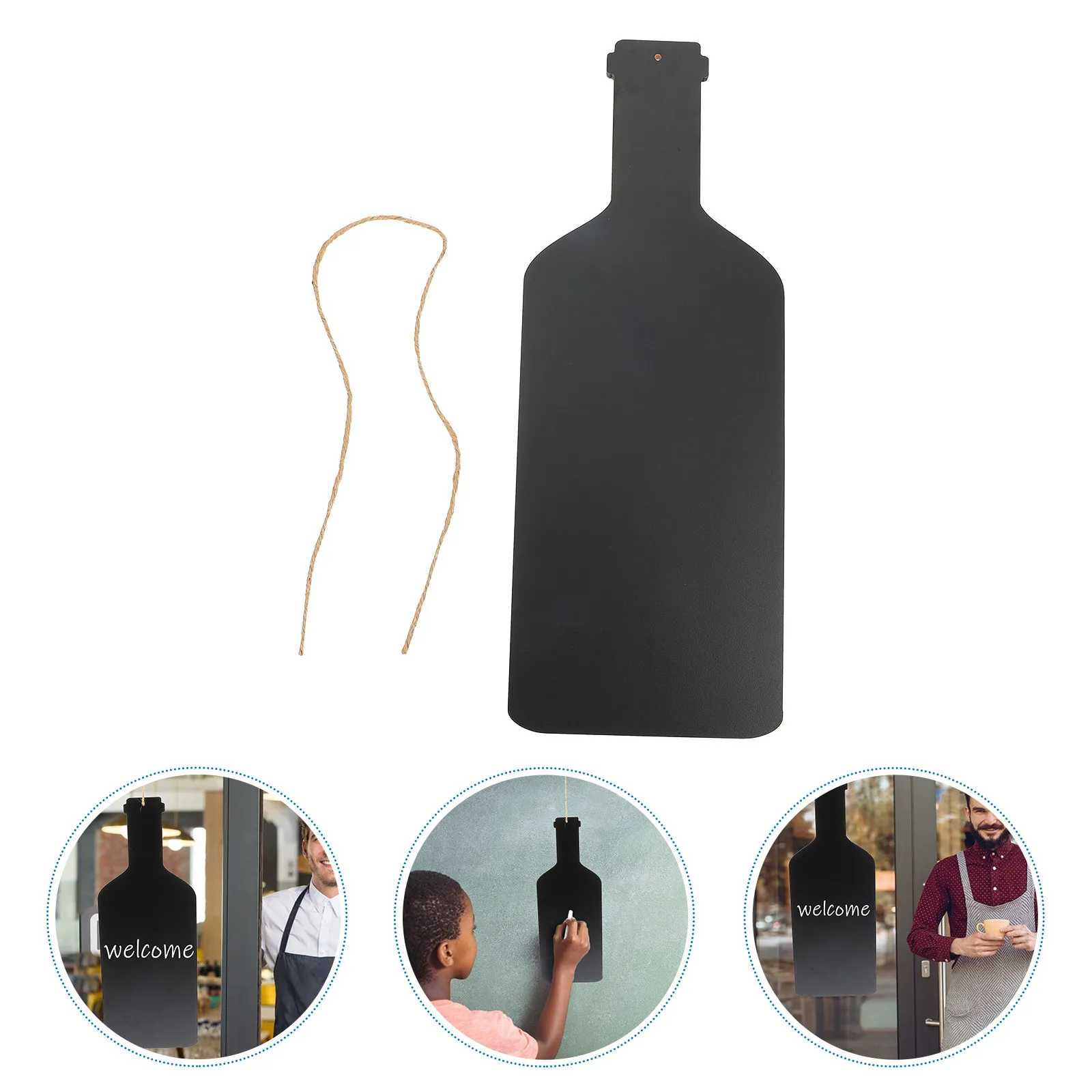 ワインボトル型木製黒板、コーヒーショップキッチン用吊り下げメッセージボード、家の装飾用-15x40cm