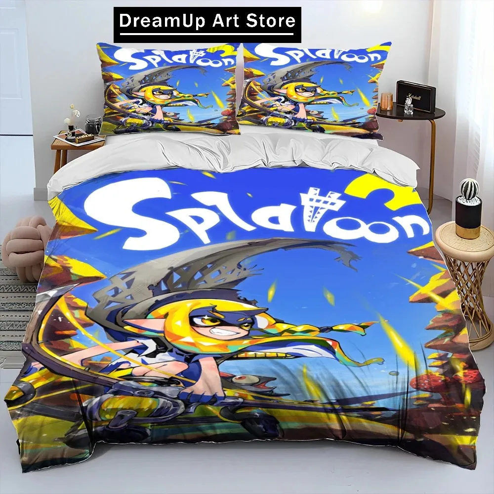 S-Splatoon,Game Gamer Cartoon Comforter Bedding Set,Duvet Cover Bed Set Quilt Cover Pillowcase,King Queen Size Bedding Set Kids