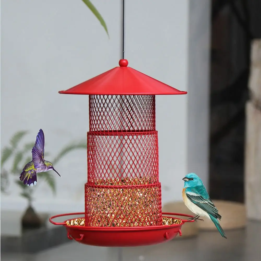 Iron Bird Feeder Practical with Roof Hummingbird Food Container Hanging Retractable Bird House Feeder Tray Wildlife Lovers