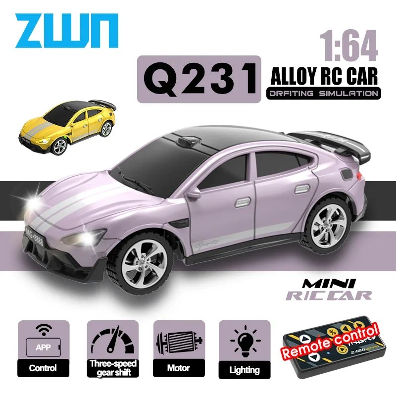 1/64 2,4G High Speed Drift RC Auto Mit APP 4WD Legierung Fernbedienung Auto LED Licht Radio Gesteuert mini GTR Racing Spielzeug Für Kind