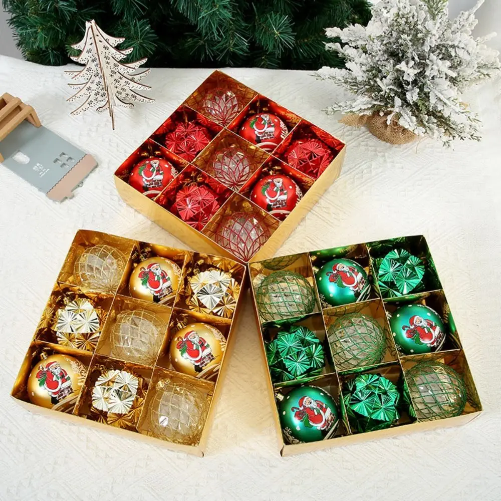 9pcs Durable Plastic Christmas Ball Set 7 Colors 8CM Xmas Ornament Ball Suspensable Christmas Tree Balls Scene Supplies