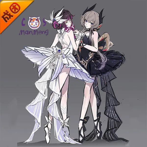 Game Genshin Impact Columbina Cosplay Costume Damselette Kuutar Dress Halloween Party Women Girl White Swan Sweet Ballet Dress - view 2