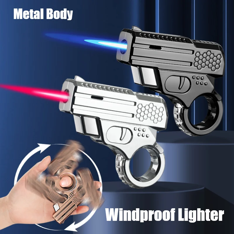 

Rotating Decompression Artifact Trendy Ring Pistol Lighter Windproof Straight-through Inflatable Cigarette Lighters & Smoking