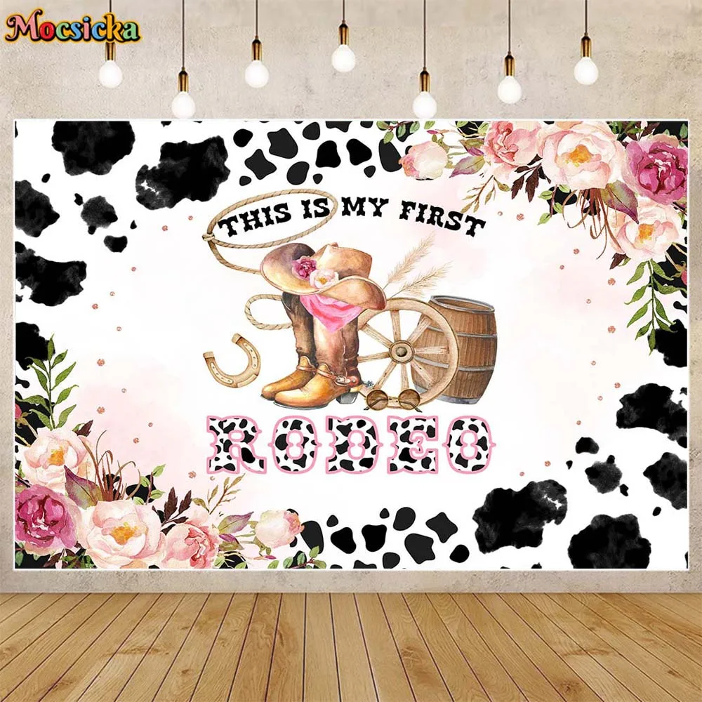 

Mocsicka Girl 1st Birthday Backdrop Cowgirl This is My First Rodeo Photo Background Photo Studio Props Birthday Party Decoration