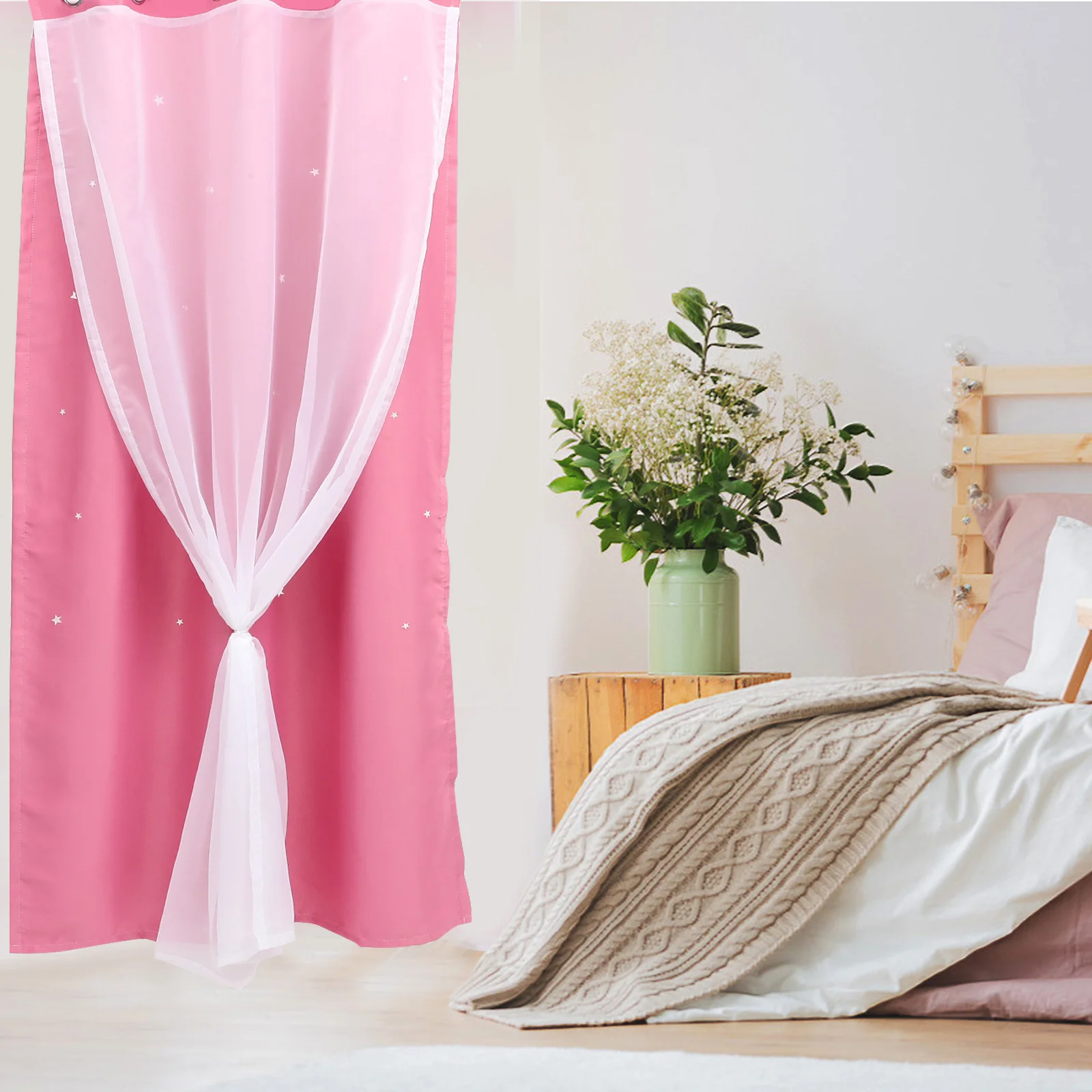 Cortina opaca estilo princesa para dormitorio, bloqueo de luz de doble capa, oscurecimiento de ventana, decoración del hogar