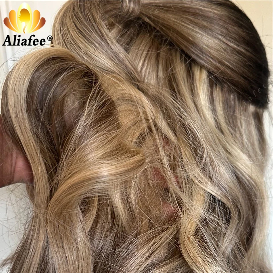 Balayage Highlight Wig Human Hair 13X6 Lace Frontal Wigs Pre Plucked Body Wave Lace Front Wigs for Women Blonde Human Hair Wigs
