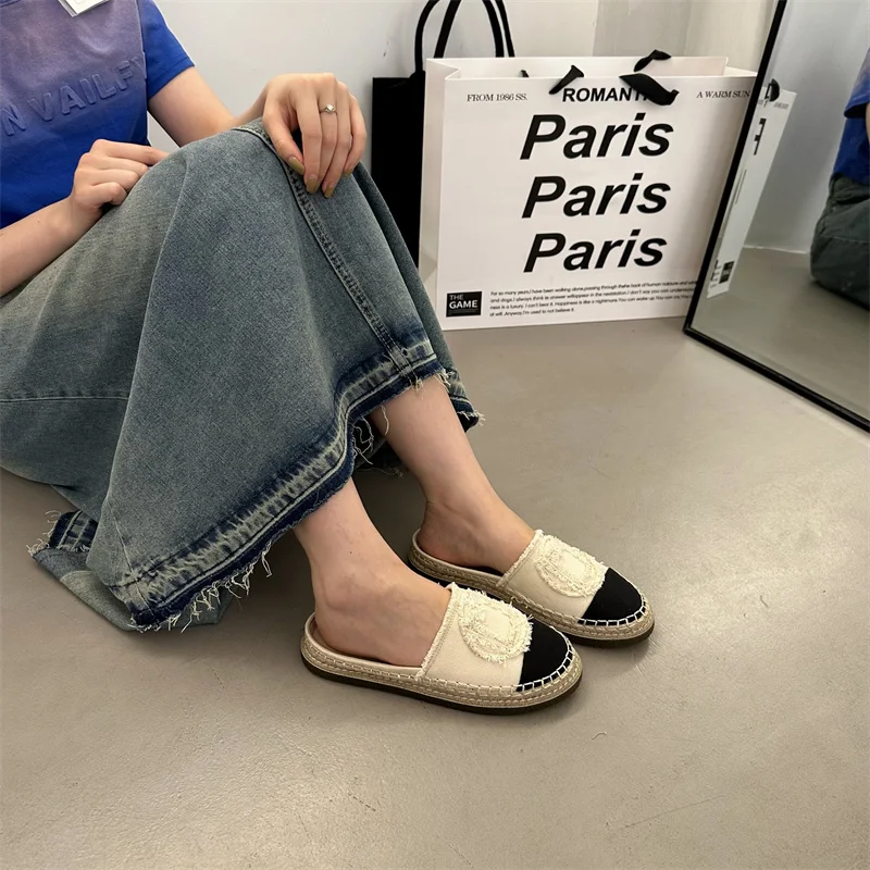 Blue Cowboy Flats Shoes Women Round Toe Slippers Summer Casual Lazy Shoes Beige Ladies Flat Sandals Loafers Zapatos De Mujer