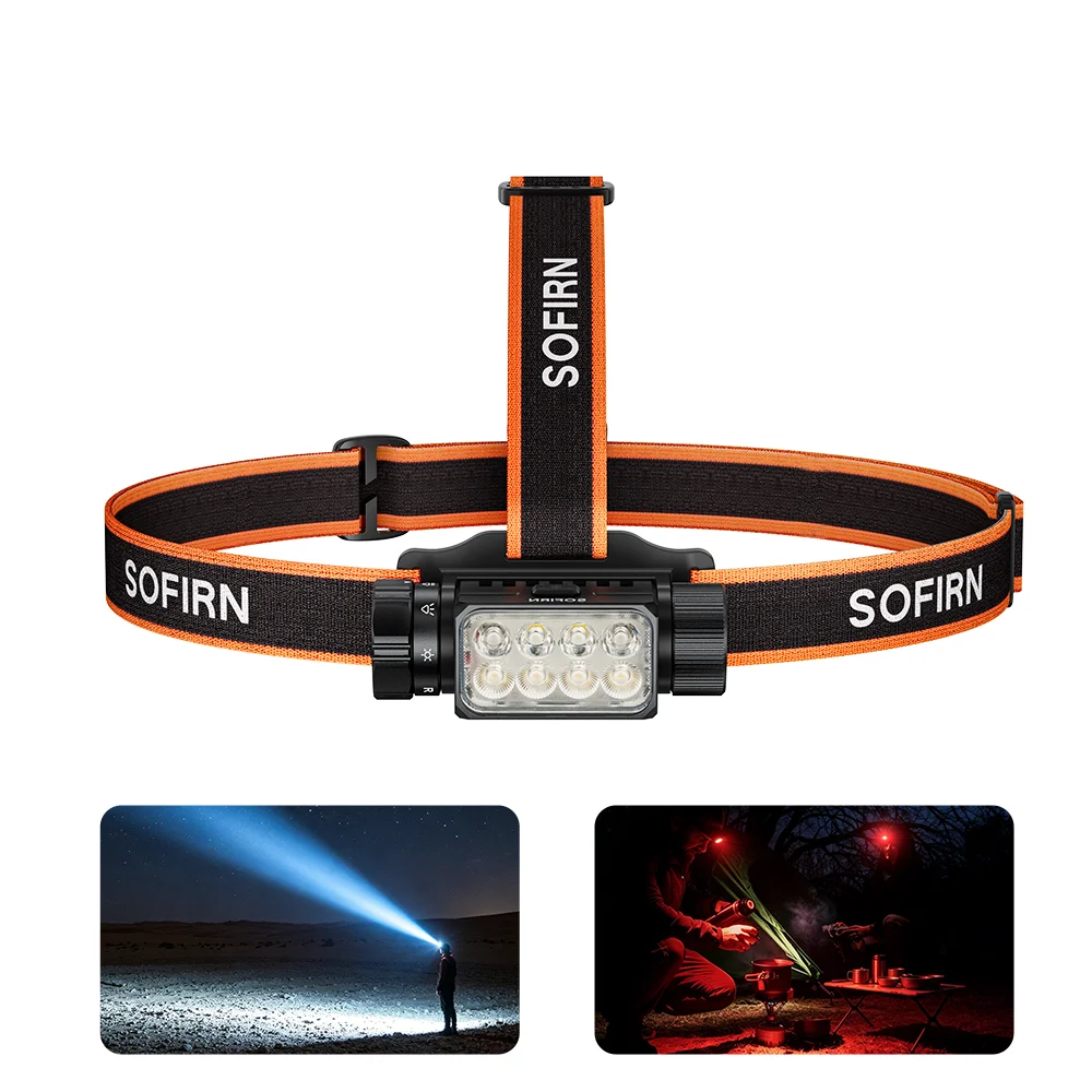 Latarka czołowa SOFIRN HS23, mocna dioda LED, bateria 21700, 3320LM, 4 tryby świecenia, ładowanie Type-C, zasięg światła 192M, z czerwonym światłem. — Zdjęcie 2 z 2