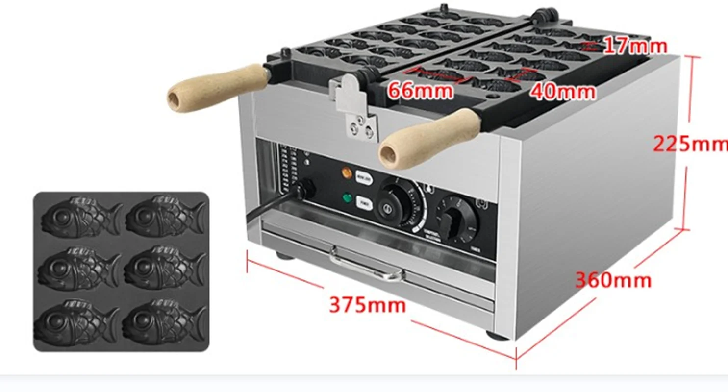 14Pcs Electric Taiyaki Waffle Maker Non-stick Stainless Steel 110V 220V Mini Fish Shaped Japanese Fish Cake Cooking Appliance