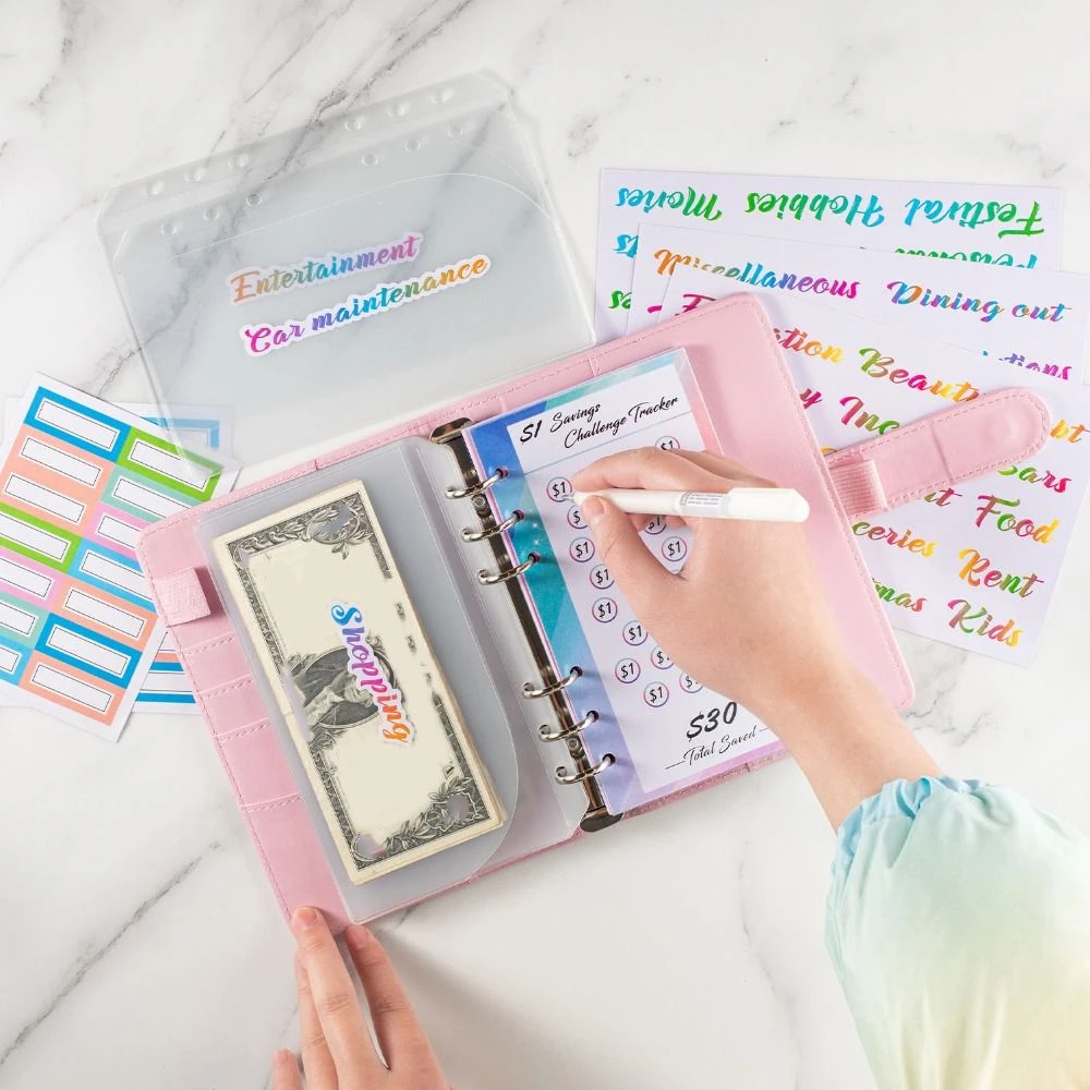 PU Leather Envelope Challenge Binder Refillable Challenging Money Saving Binder Savings Handbook Storage Wallet