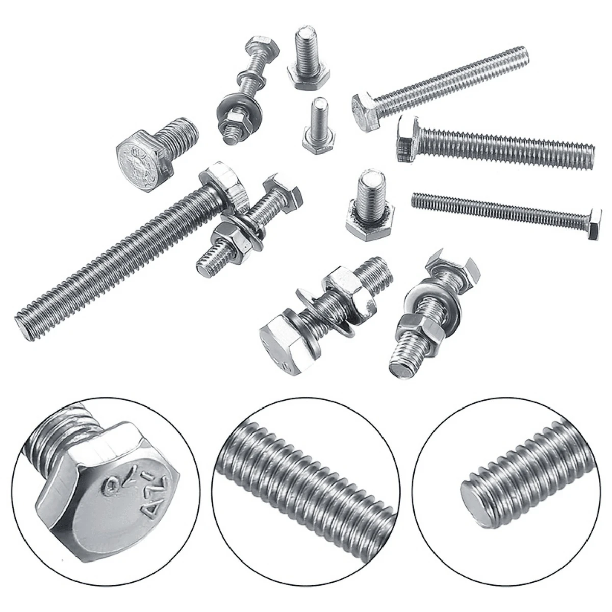 240pcs Hex Head Bolts and Nuts and Flat Washers Combination Kit, Heavy Duty Full Thread Machine Screws and Nuts and Washers Kit