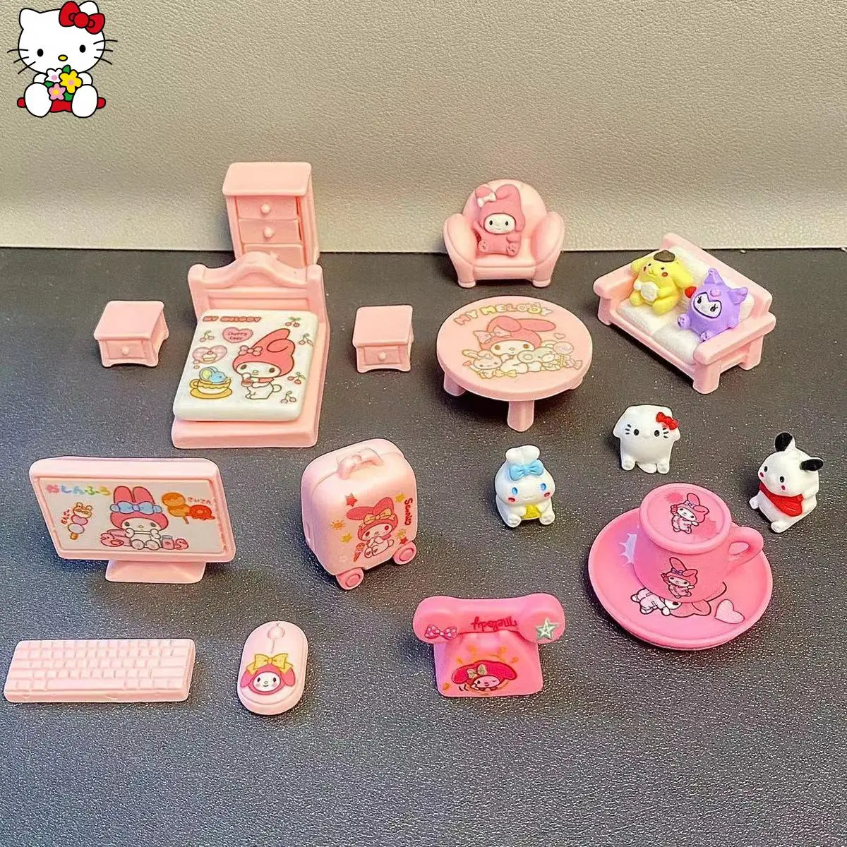 Carino Sanrio Cinnamoroll Kulomi Simulazione Mini Mobili Bambino Anime Casa da gioco Giocattolo Ornamenti Cartone animato Regalo di moda Nuovo My Melody