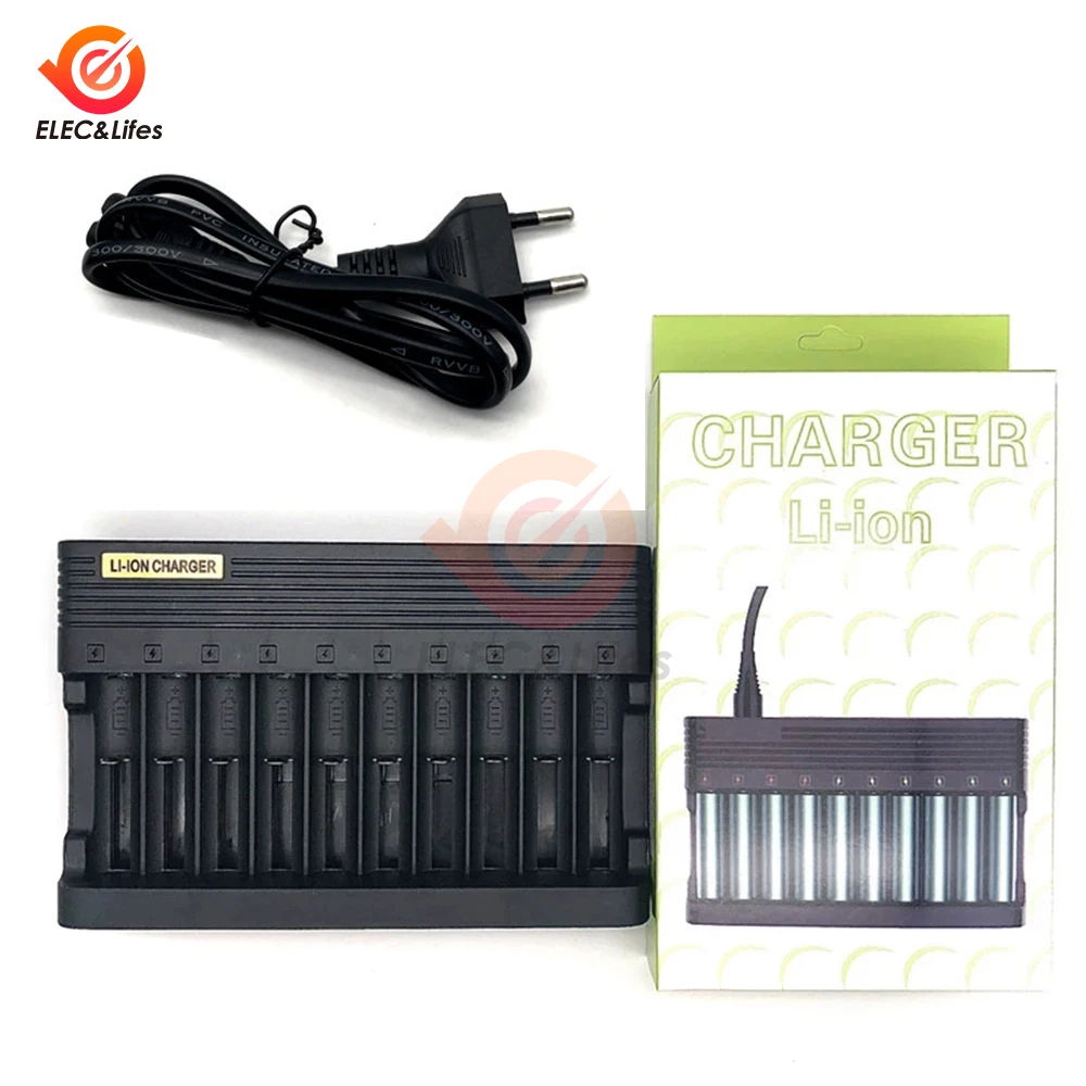 18650 Lithium Battery Charger 10 slots Universal Charger for Li-ion Rechargeable Batteries 26650 25500 16340 18500 10440 17500