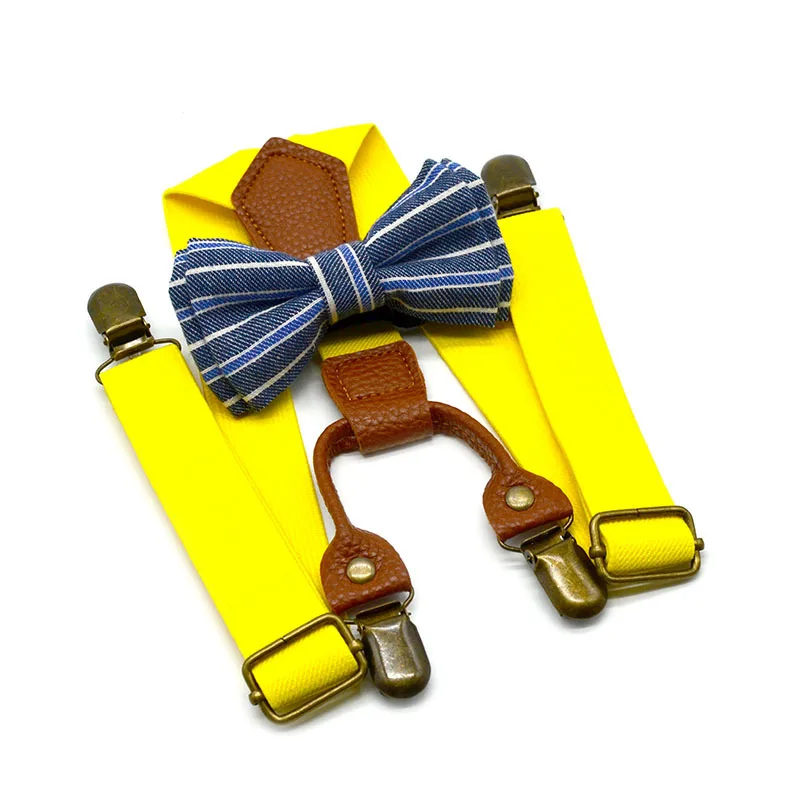 2pcs Children\'s Fashion Solid Color Strap Clip + Bow Tie Set Elastic Elastic Strap Performance Wedding Cute Accessories braces