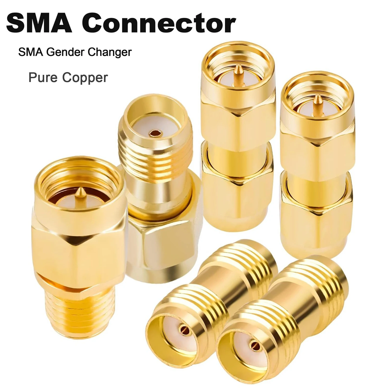 Connettore SMA RP maschio a maschio femmina a femmina Adattatore SMA RF | Ottone placcato oro per antenna, Baofeng, Yaesu, telecamera IP, FPV, audio