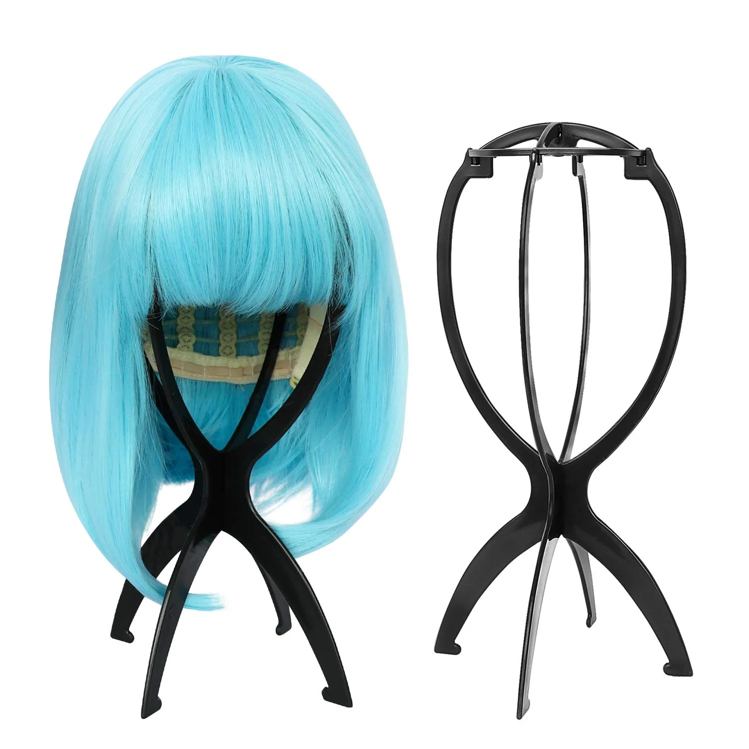 Wig Stand Portable Wig Head Stand Collapsible Wig Holder Hat Display Stand for Women Travel Durable Mannequin Dummy Head Plastic