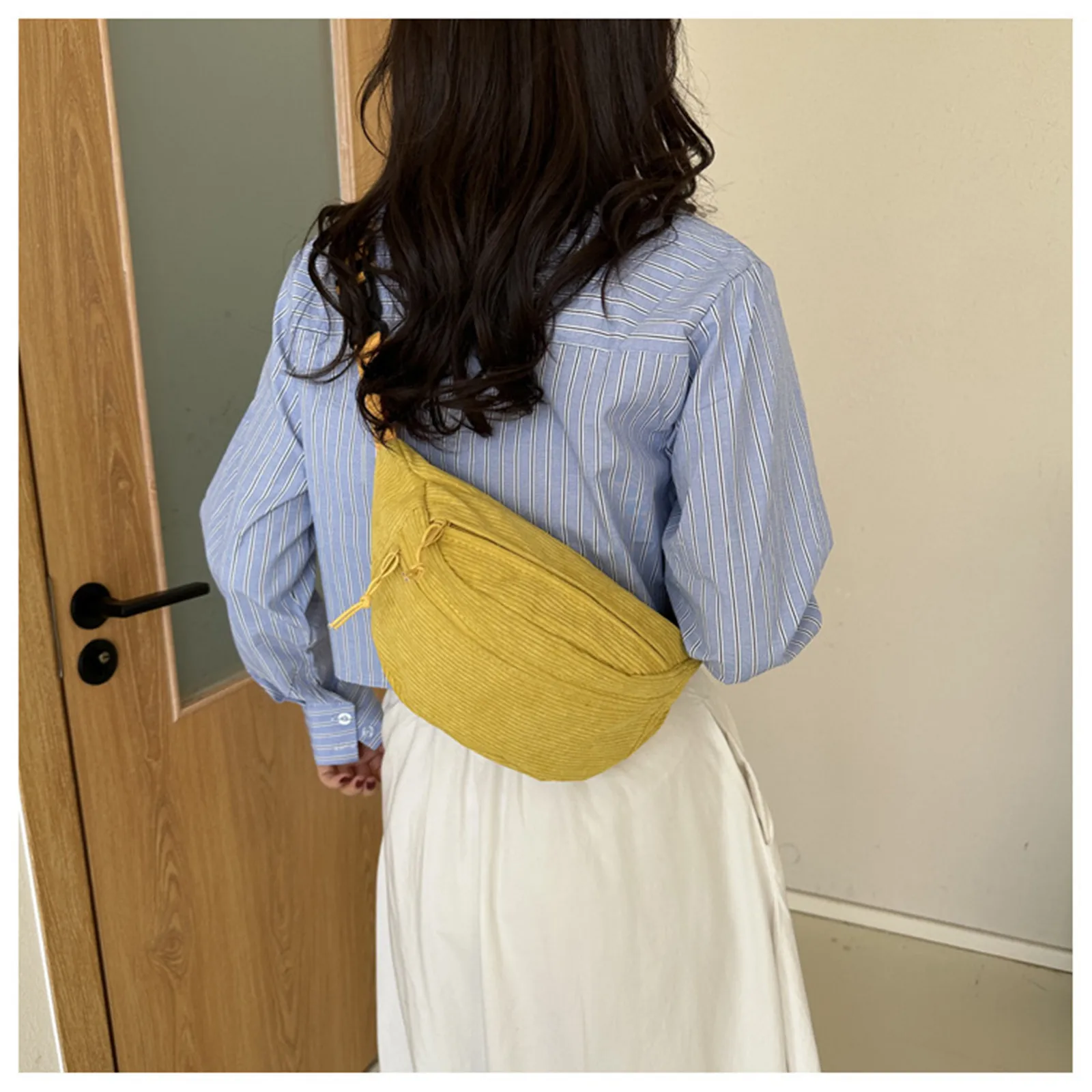 Corduroy Women Waist Packs with Zipper Ladies Shoulder Crossbody Bag Fashion Casual Travel Fanny Pack Female Adjustable Bag