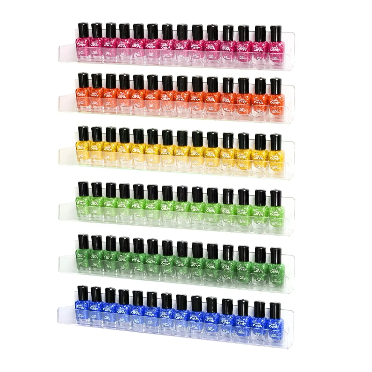 

Nail Polish Organizer Wall Mounted, 6 Pack Clear Acrylic Display Shelf Holds Up to 90 Bottles, 15 Inch