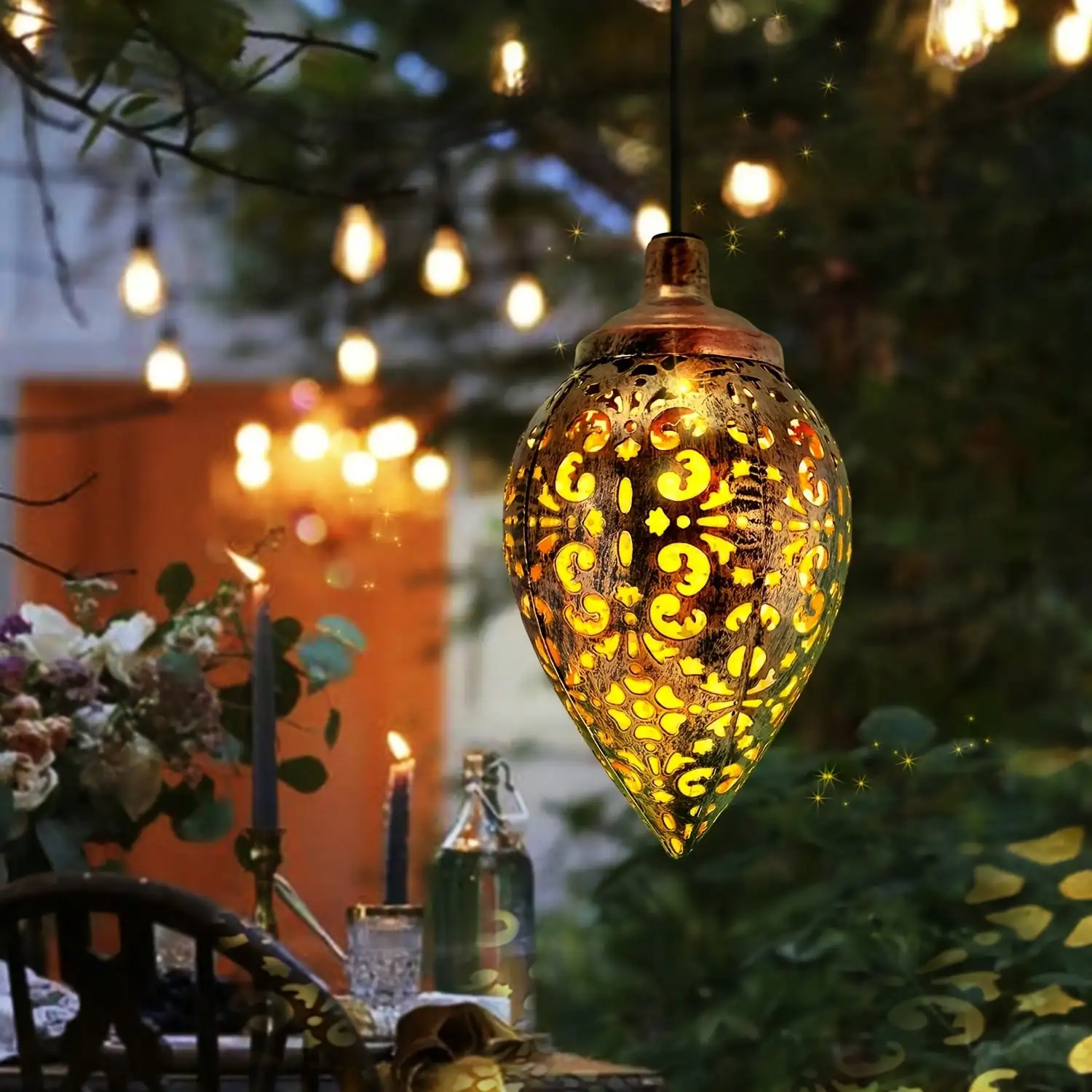 

1pc Solar Powered Outdoor Hanging Light - Modern Outdoor Floor/Ceiling Pendant Light With Solar Panel Charging, Metal Garden Lighting For Patio, Lawn, Balcony - Easy Installation, No Remote Control, Solar Powered Lighting Fixture
