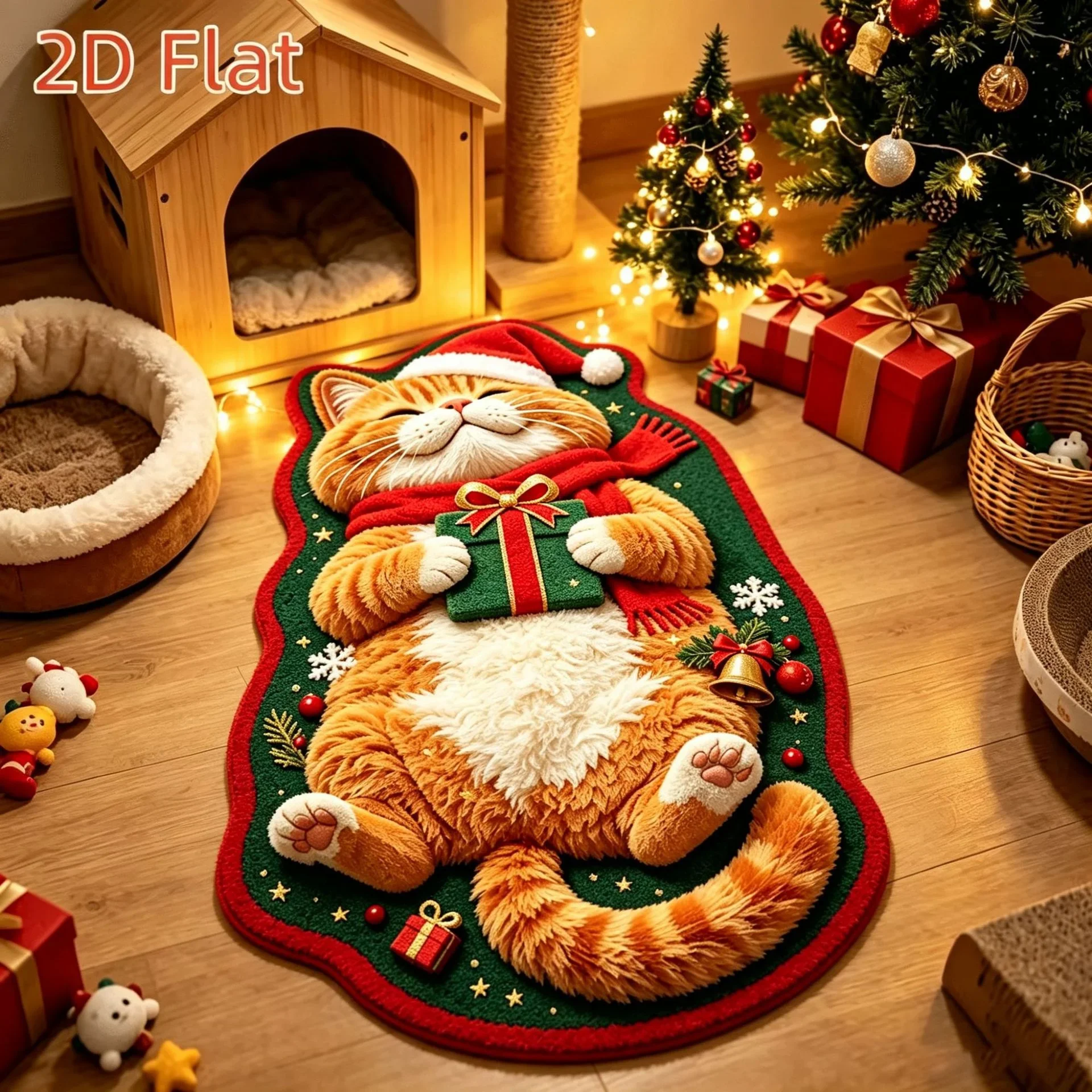 120x180cm Christmas Cat Rug Plush Non Slip Soft Thick Floor Mat Living Room Bedroom Kawaii Carpet Washable Foot Mat Home Decor