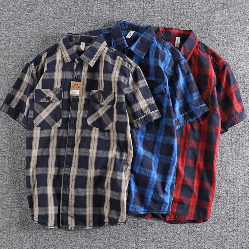 Summer New Arrival Classic Vintage Short Sleeve Shirt for Men - Comfortable Checkered Casual Shirt