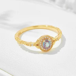 LAMOON Vintage Bijou Alexandrite Ring For Women 925 Sterling Silver Thin Change Color Ring Gold Plated Fine Jewelry Accessories