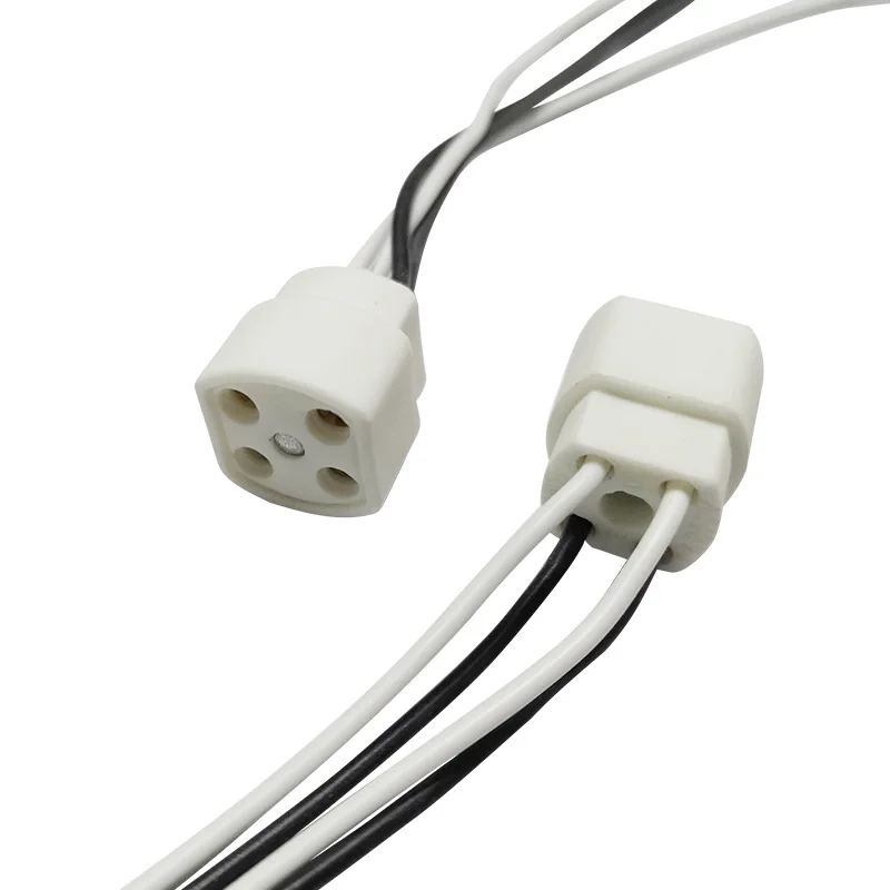 Portalámparas G10Q de 2 piezas con cable de 20cm de largo, enchufe de lámpara de anillo T4 T5 T8, base de lámpara de 4 pines, tubo aislante, base de
