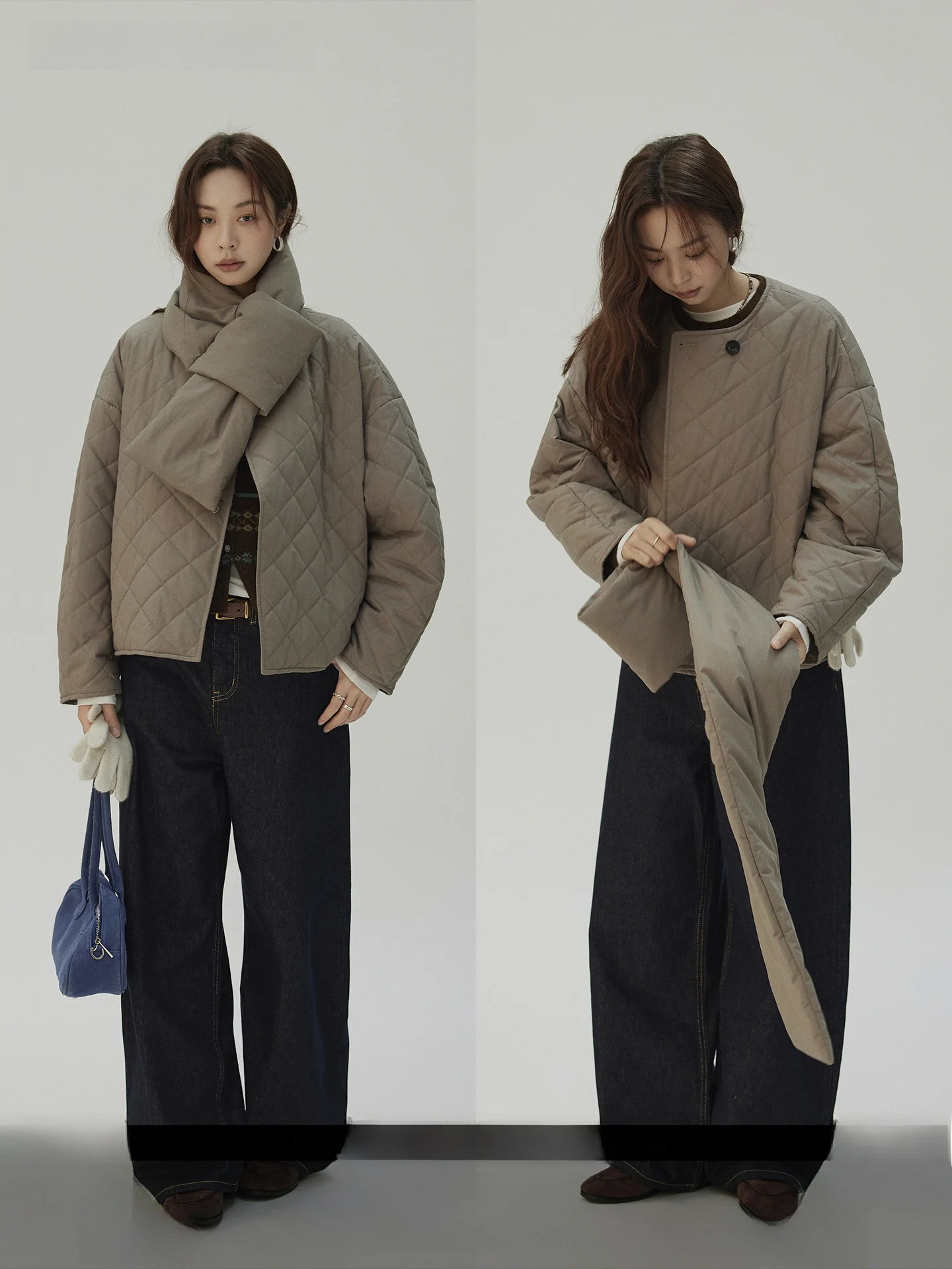 

Joli Choose Women's ort Cotton Jaet Coat with Scarf Winter Casual Warm Retro Sle Commute Pure Color No Hood