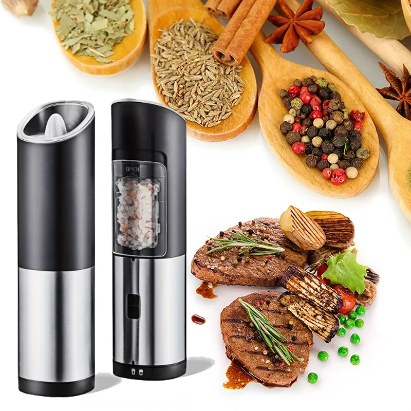 

Portable Electric Salt And Pepper Grinder With LED Light Adjustable Coarseness Battery Powered Kitchen Spice Auto-Mill Grinders