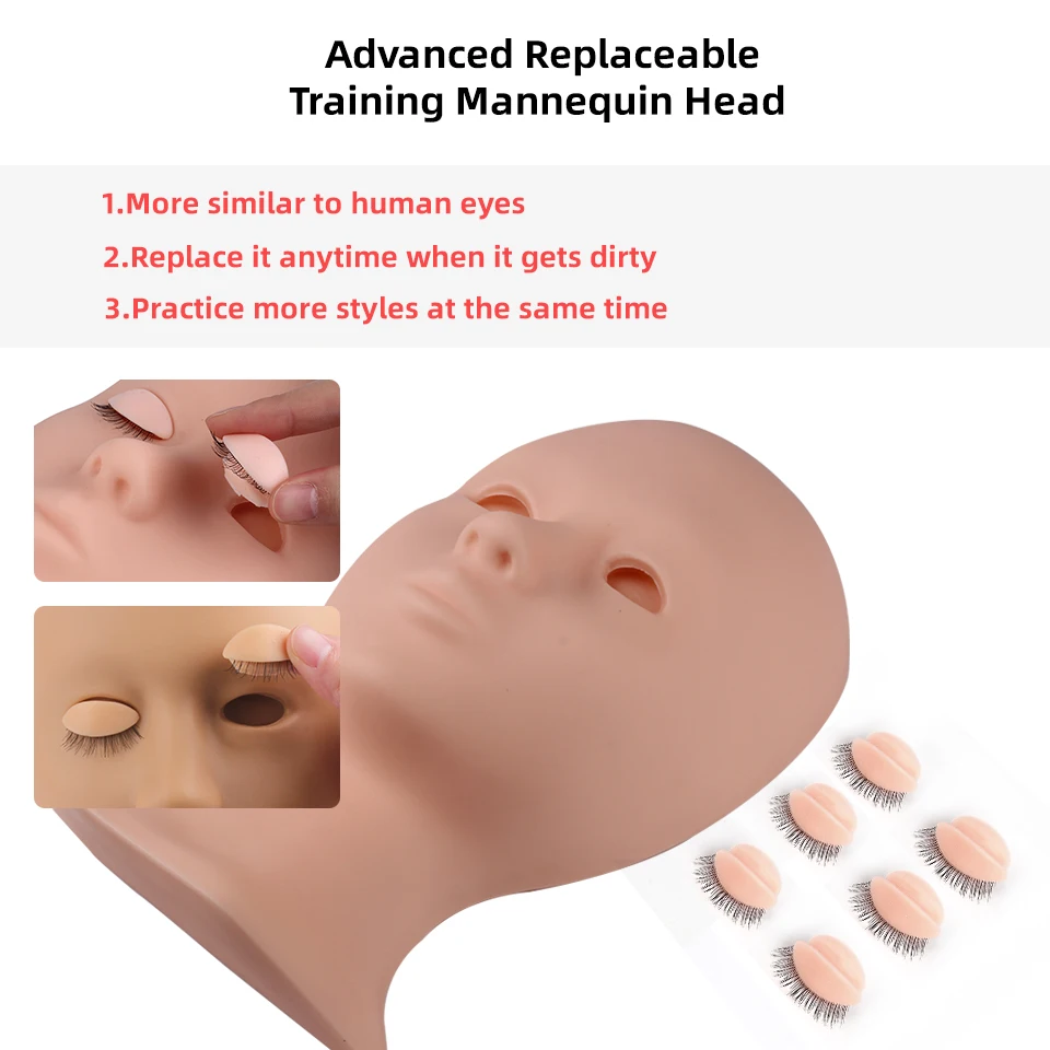 Soft Silicone Training Head for Individual Eyelash Extension Practice Eyelashes Kit Mannequin Head/Face with Eyelids Makeup Tool