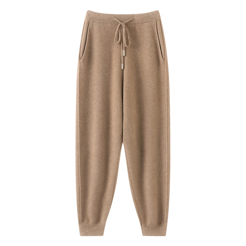 

Women‘s 100% Cashmere Knitted Pants Elastic Waist Autumn Winter Pencil Pants Casual Versatile Korean Style Trousers Thick Warm