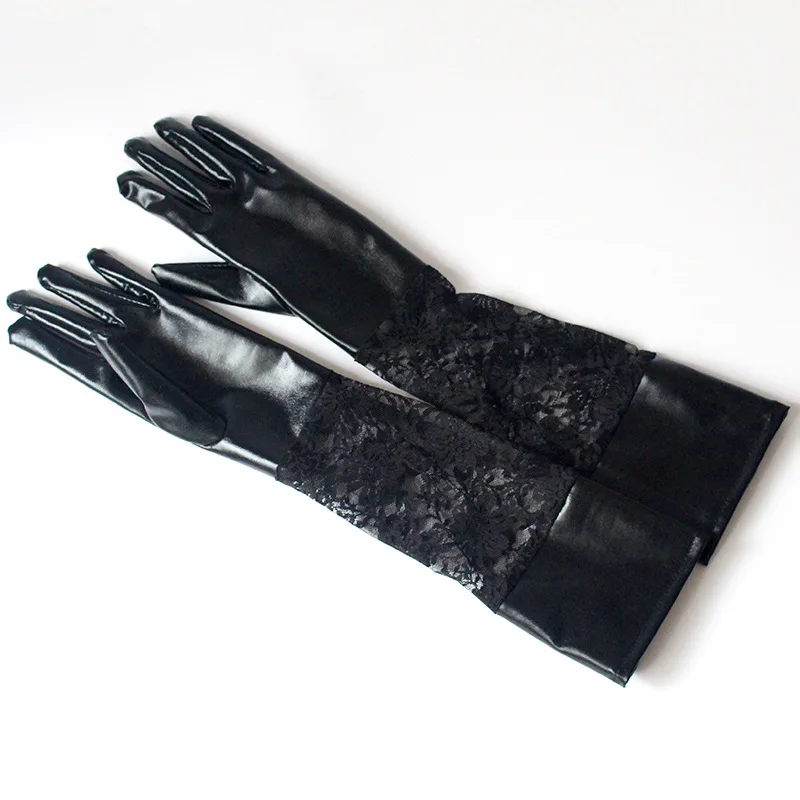 Sexy Long Faux Leather Lace Splicing Glove Latex Punk Gloves Jazz Outfit Mittens Culb Wear Prom Cosplay Costumes Accessory