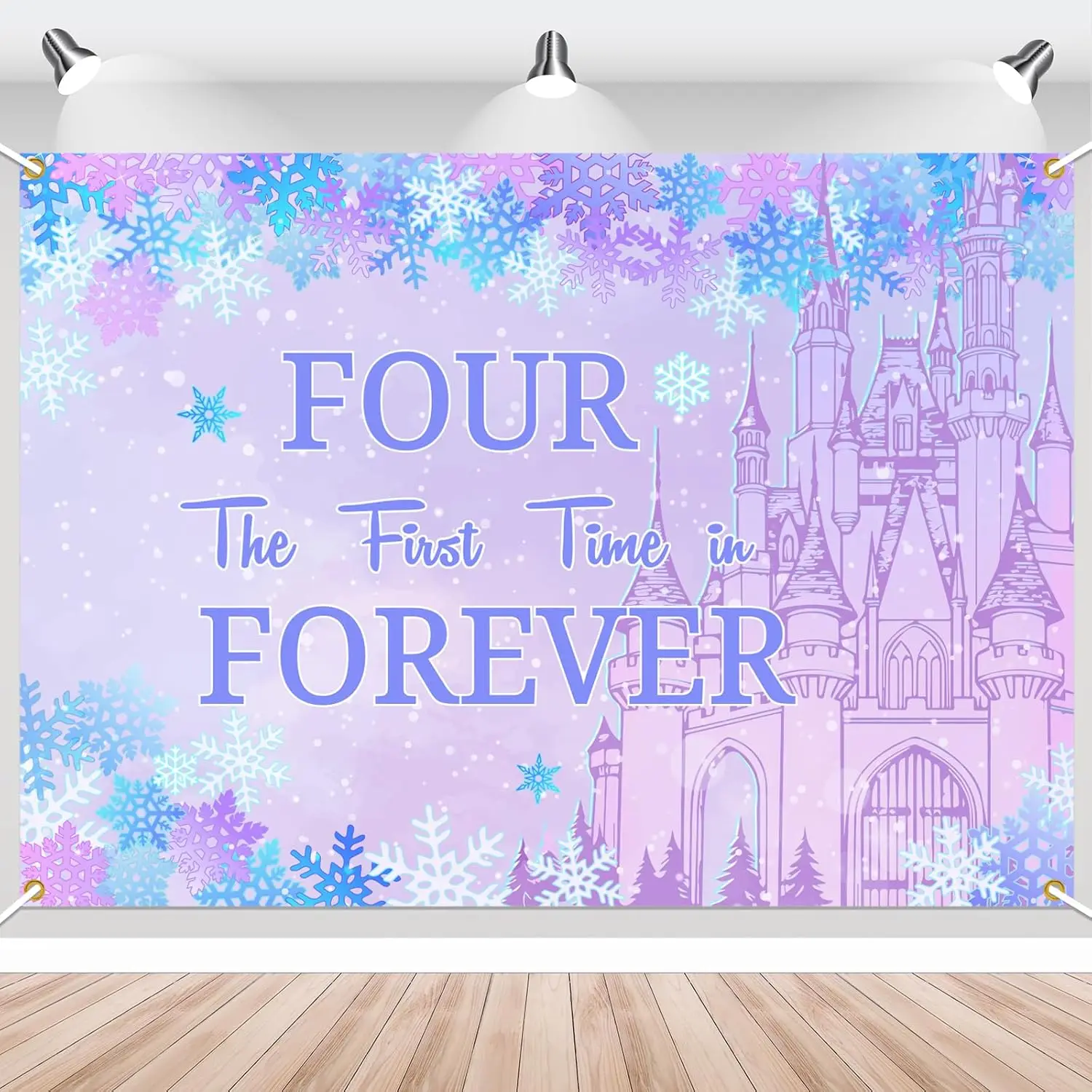 Four The First Time in Forever Birthday Decorations Winter Princess 4th Birthday Backdrop Frozen Birthday Decorations Princess view 2