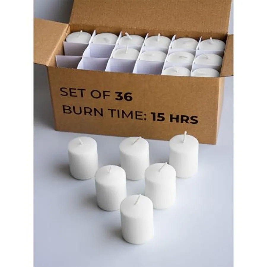 

Unscented Votive Candles Set of 36 - Clean-Burning Long-Lasting 15 Hour Burn - Ideal for Weddings Home Décor Spa Events - Bulk