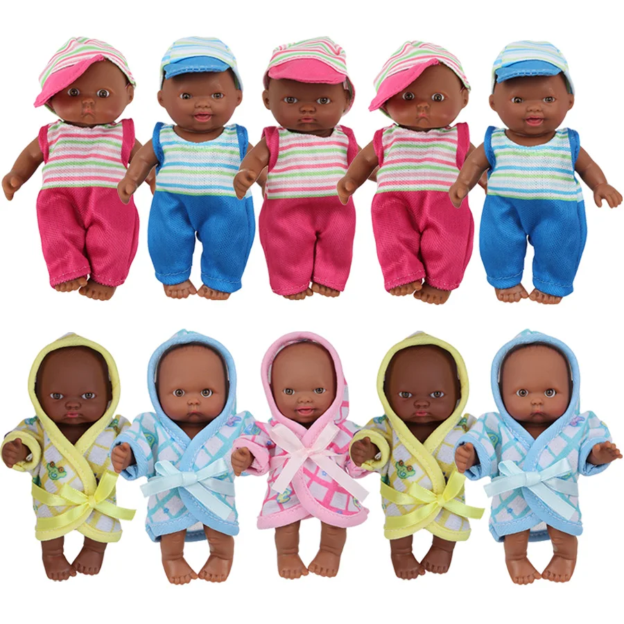 Muñecas Reborn negras de 12cm, muñeca africana con pijamas, muñeca bebé Reborn realista para niños, juguetes de vinilo impermeables, regalo
