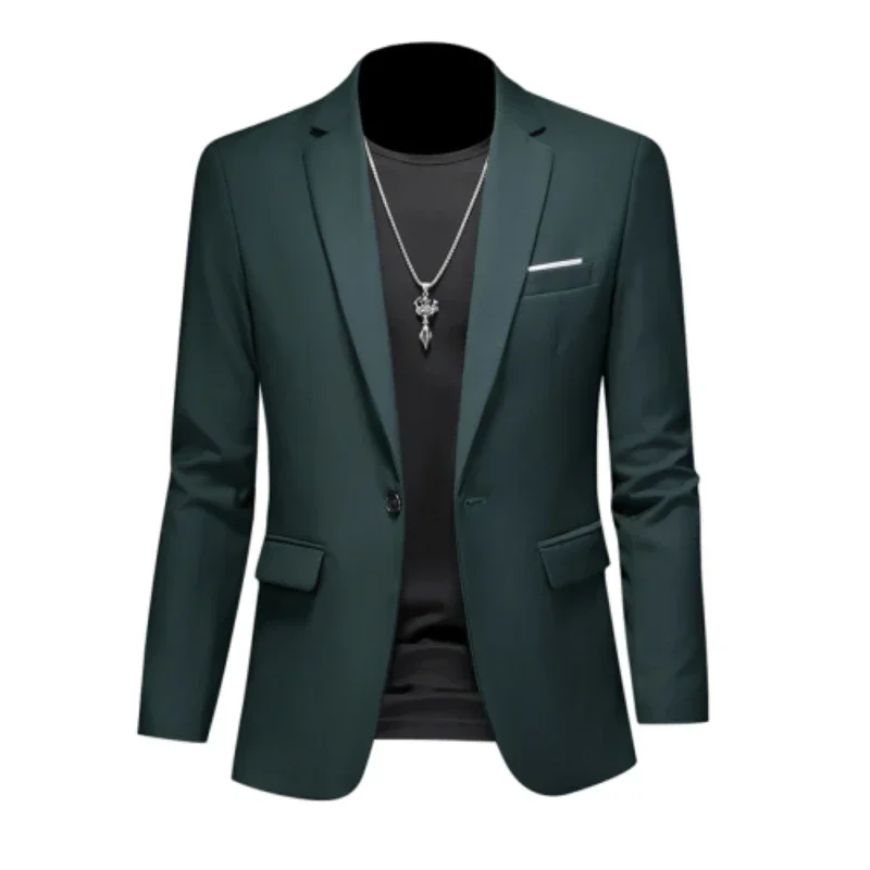 Chaqueta de talla grande para hombre, traje de negocios de un solo botón de alta calidad, Color sólido, blazer informal ajustado, esmoquin de boda