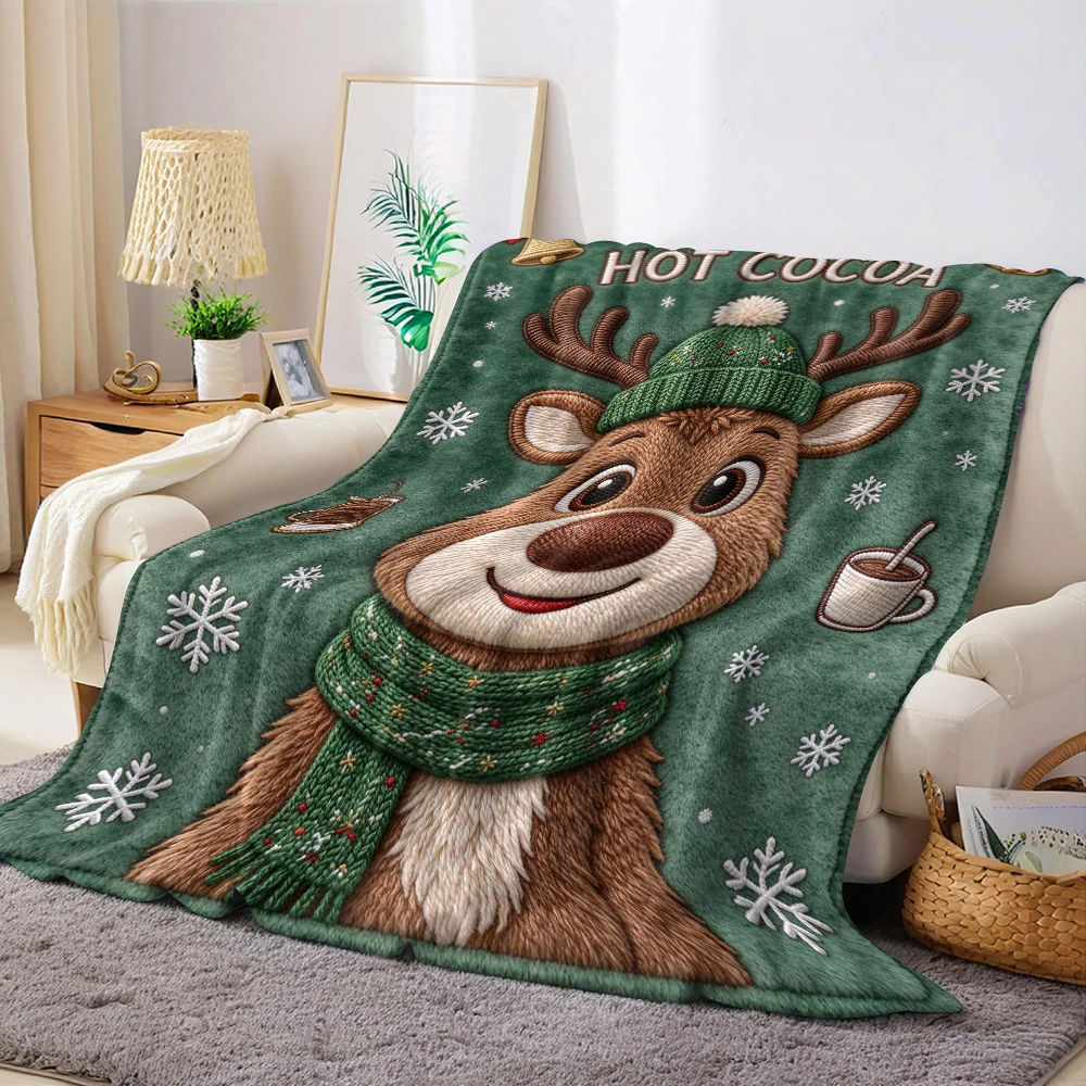 Stitch White Bow Flannel Blanket Warm Soft Halloween Christmas Decorative Couch Warm Cozy All-Season Gift
